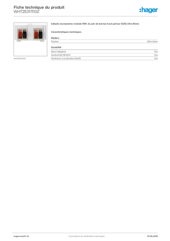 Image Hager Fiche technique du produit WH72531700Z | Hager Suisse