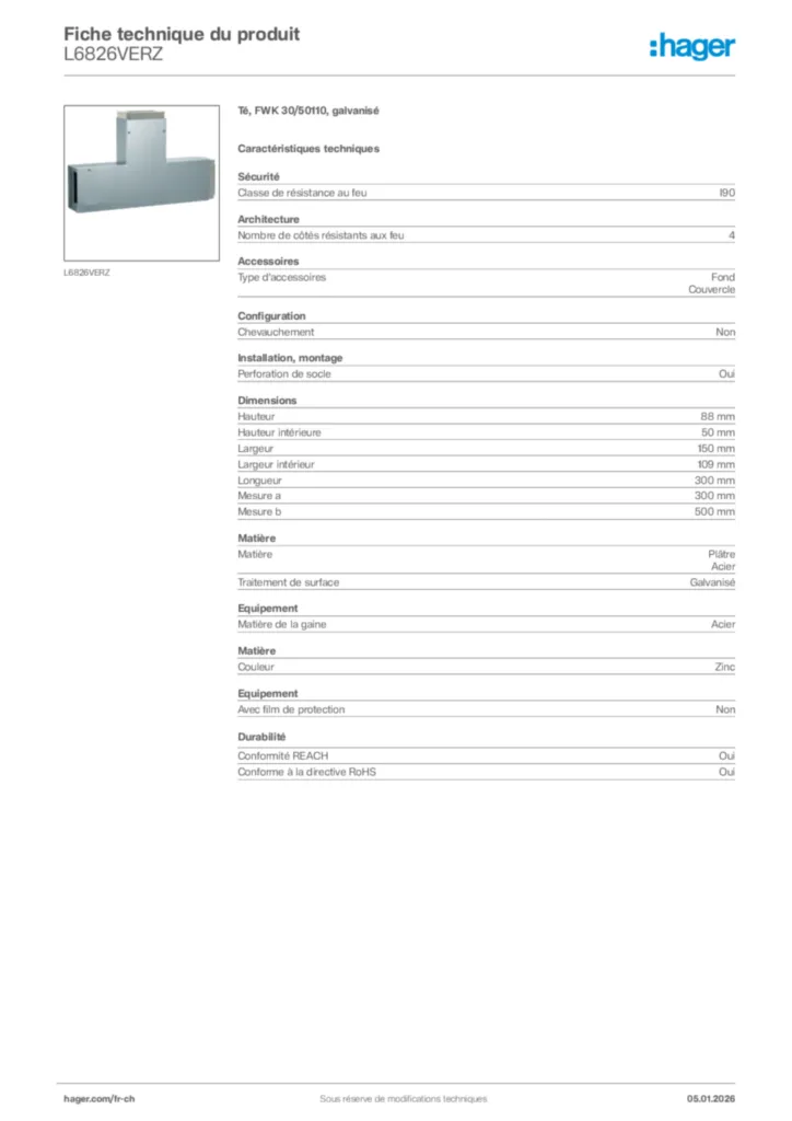 Image Hager Fiche technique du produit L6826VERZ | Hager Suisse