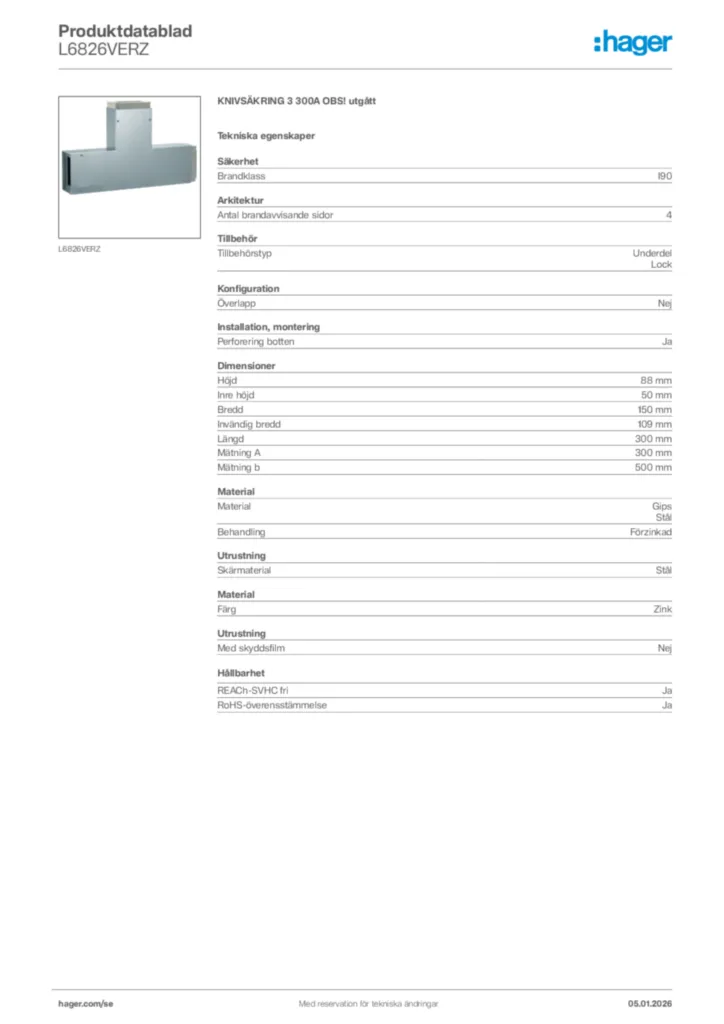 Bild Hager Produktdatablad L6826VERZ | Hager Sverige