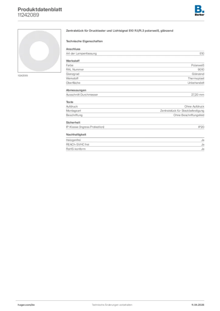 Bild Berker Produktdatenblatt 11242089 | Hager Deutschland