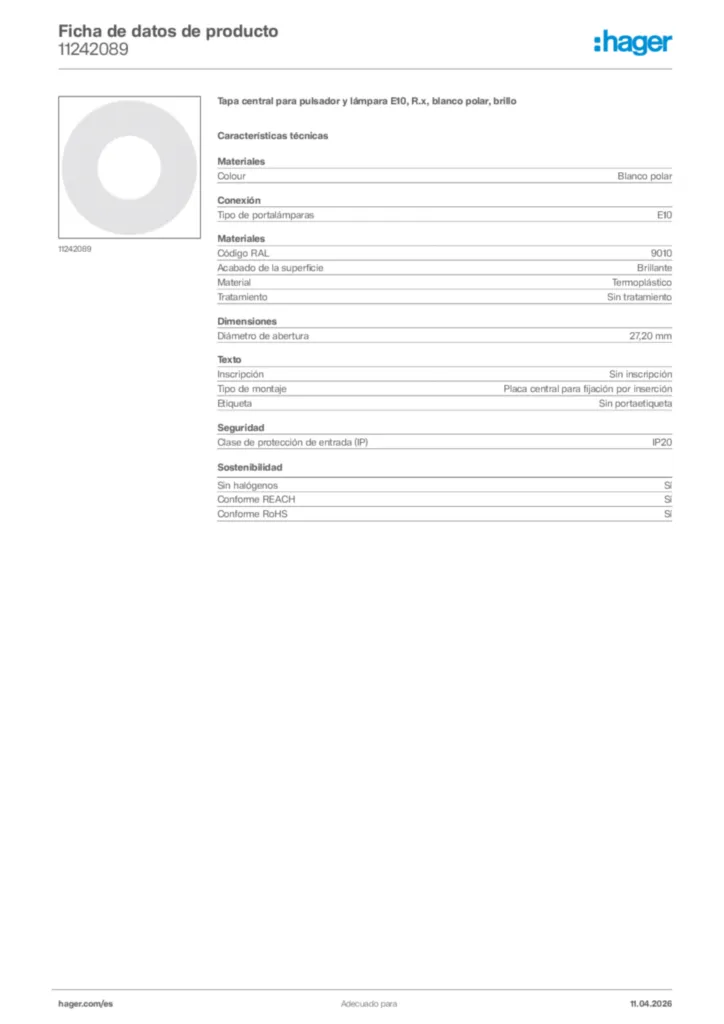 Imagen Hager Ficha de datos de producto 11242089 | Hager España