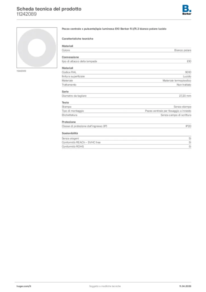 Immagine Berker Scheda tecnica del prodotto 11242089 | Hager Italia