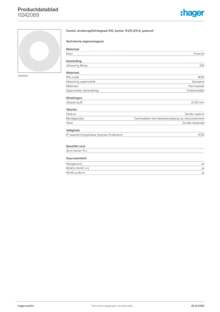 Afbeelding Hager Productdatablad 11242089 | Hager Nederland