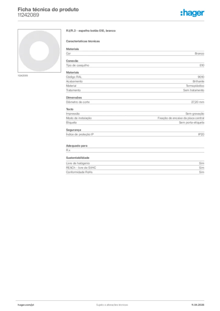 Imagem Hager Ficha técnica do produto 11242089 | Hager Portugal