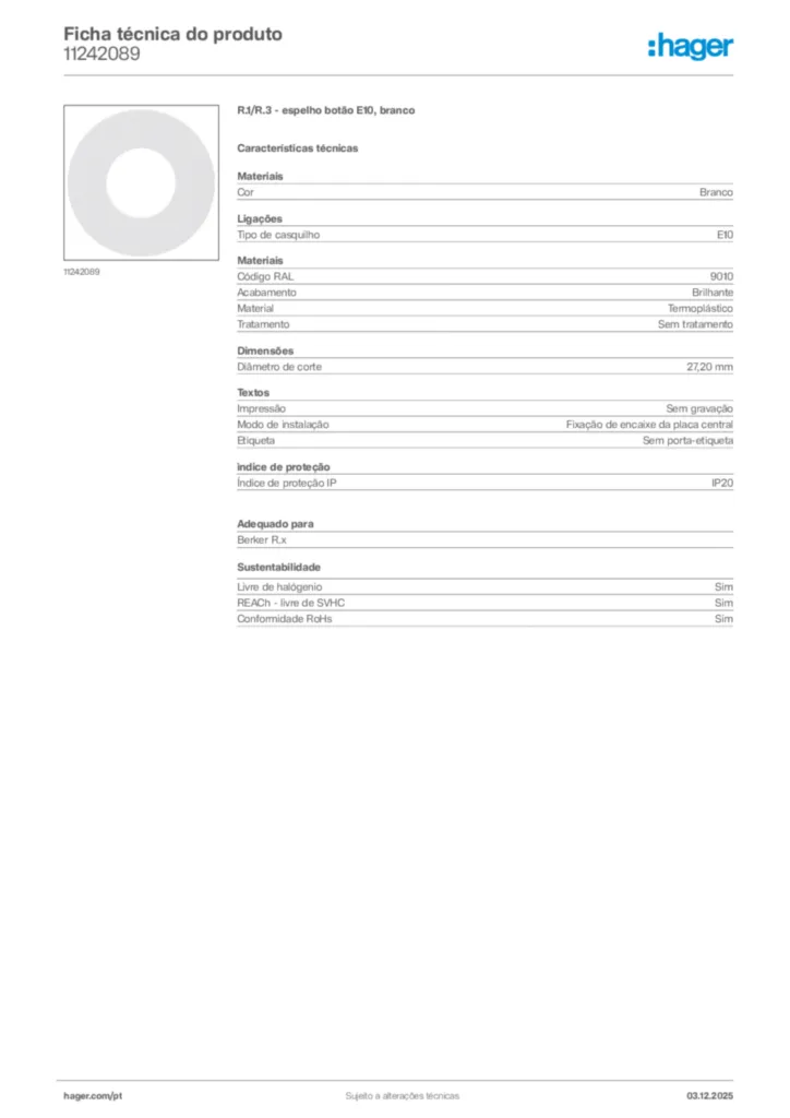 Imagem Hager Ficha técnica do produto 11242089 | Hager Portugal