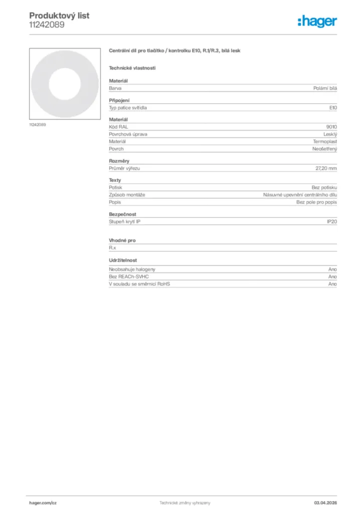 Obrázek Hager Product data sheet 11242089 | Hager