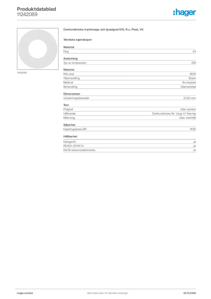 Bild Hager Produktdatablad 11242089 | Hager Sverige