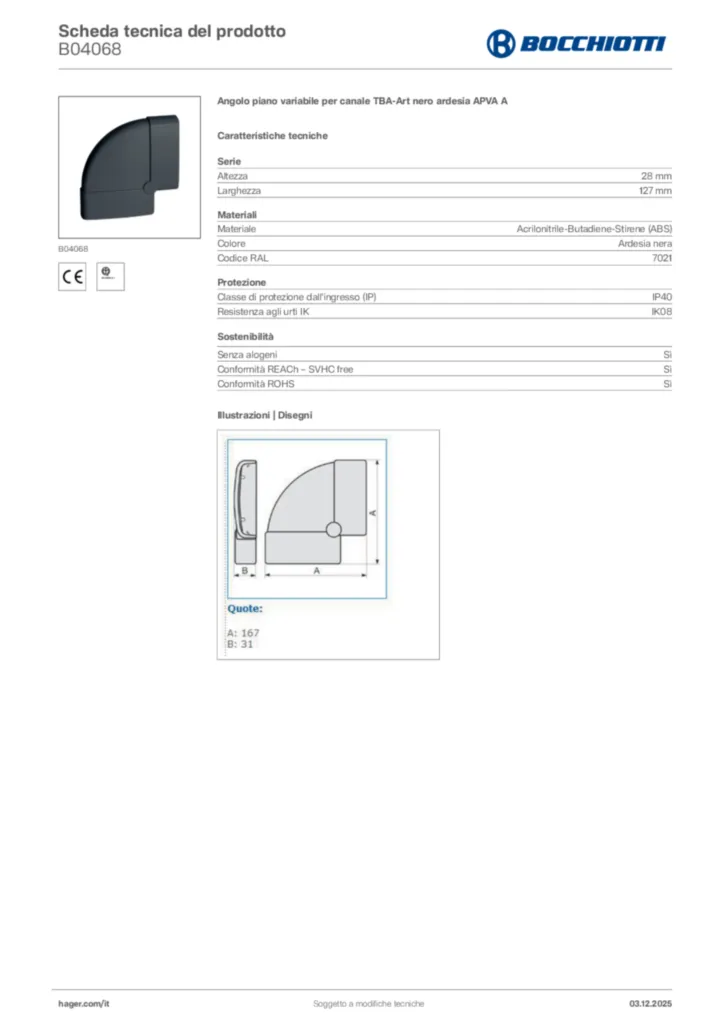 Immagine Bocchiotti Scheda tecnica del prodotto B04068 | Hager Italia