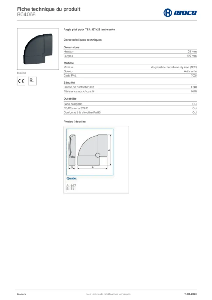 Image Iboco Fiche technique du produit B04068 | Hager France