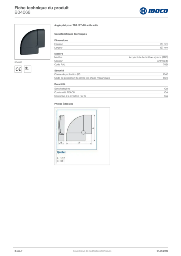 Image Iboco Fiche technique du produit B04068 | Hager France