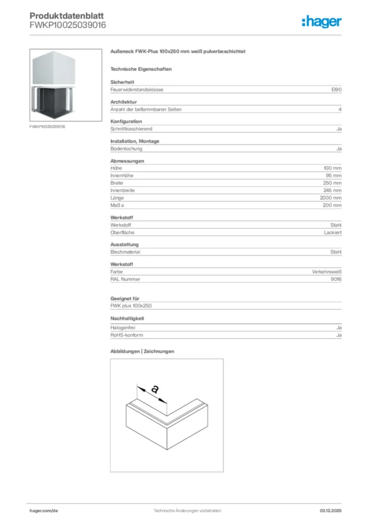 Bild Hager Produktdatenblatt FWKP10025039016 | Hager Deutschland