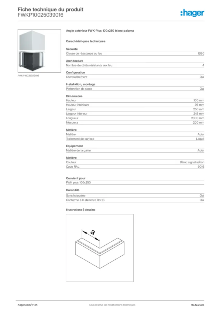Image Hager Fiche technique du produit FWKP10025039016 | Hager Suisse