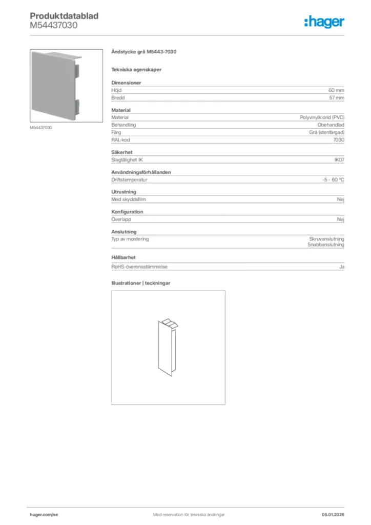 Bild Hager Produktdatablad M54437030 | Hager Sverige
