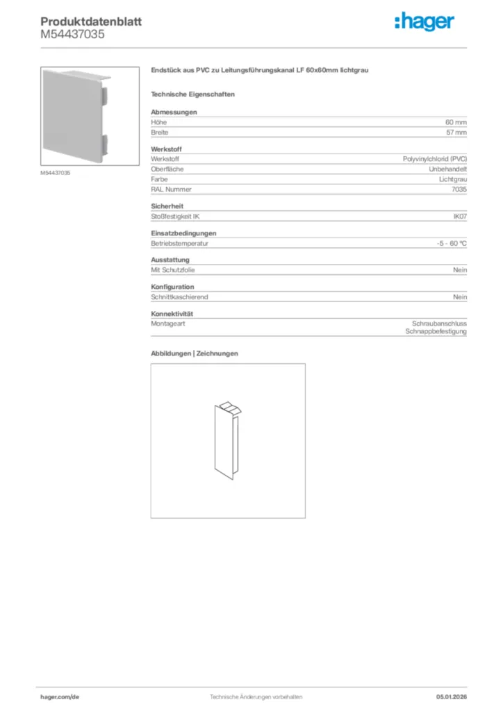Bild Hager Produktdatenblatt M54437035 | Hager Deutschland