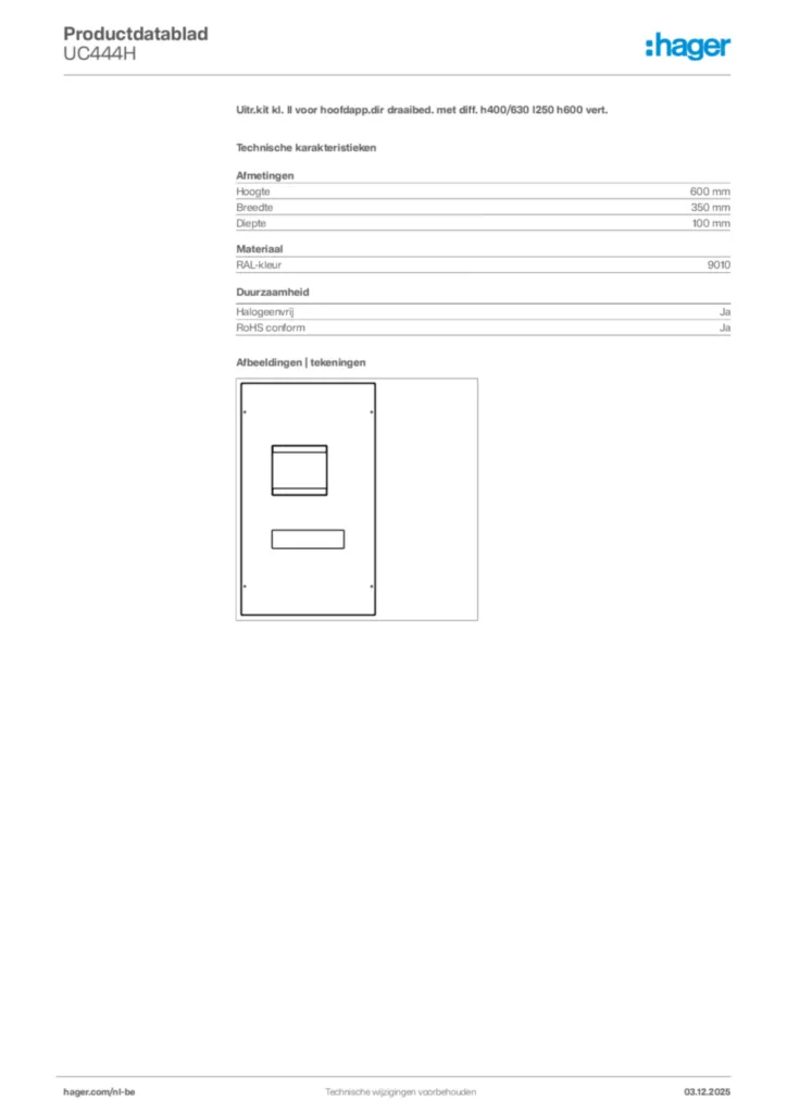 Afbeelding Hager Productdatablad UC444H | Hager Belgium