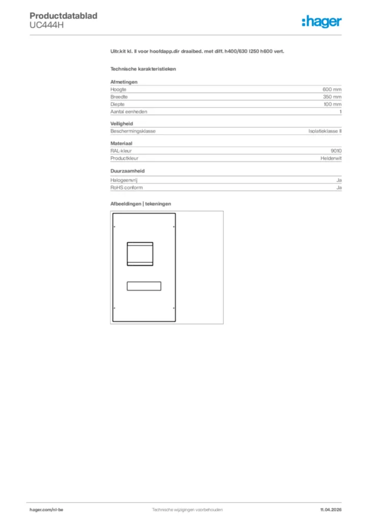 Afbeelding Hager Productdatablad UC444H | Hager Belgium