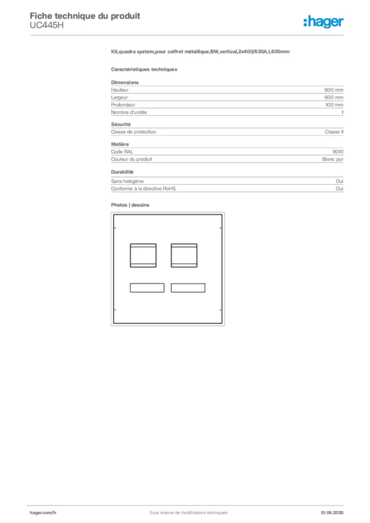 Image Hager Fiche technique du produit UC445H | Hager France