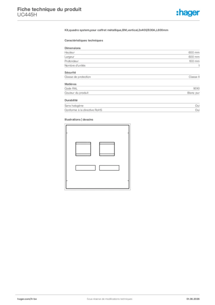 Image Hager Fiche technique du produit UC445H | Hager Belgique