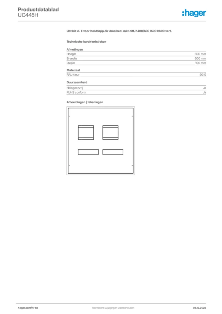 Afbeelding Hager Productdatablad UC445H | Hager Belgium