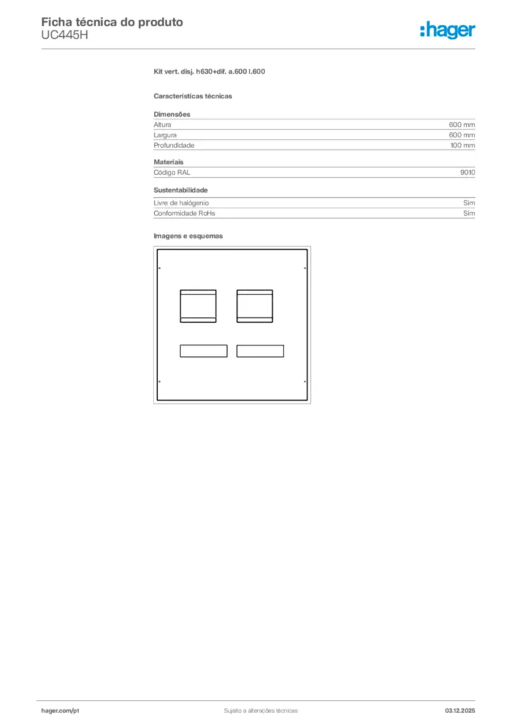 Imagem Hager Ficha técnica do produto UC445H | Hager Portugal