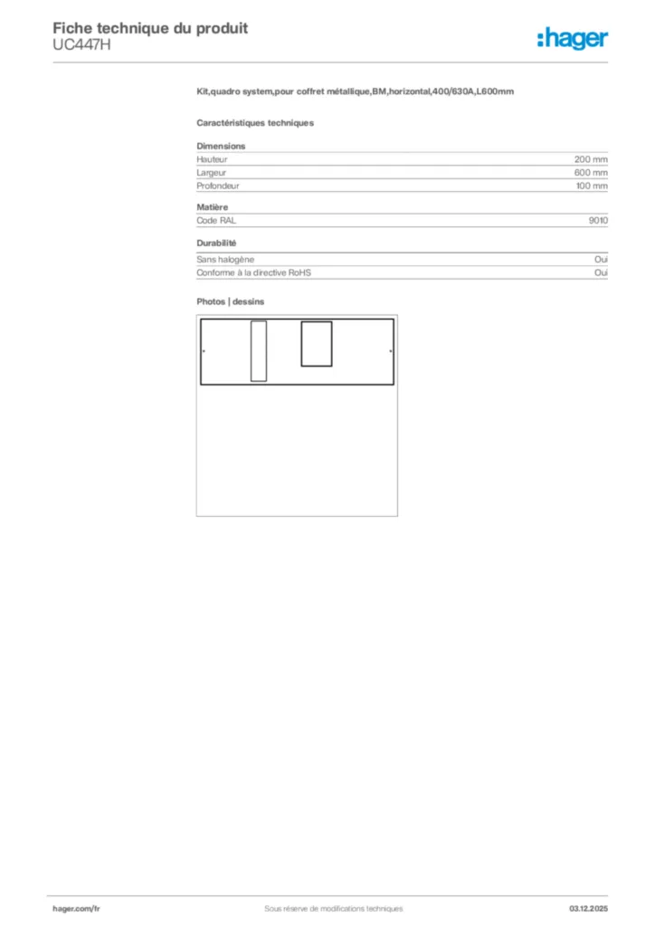 Image Hager Fiche technique du produit UC447H | Hager France