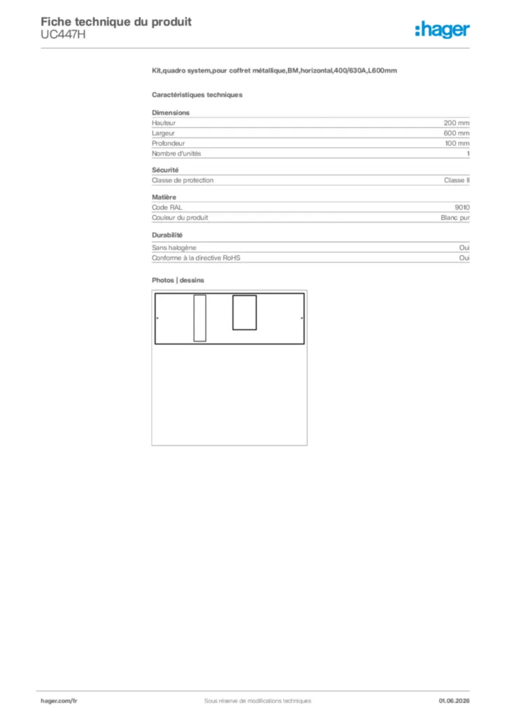 Image Hager Fiche technique du produit UC447H | Hager France