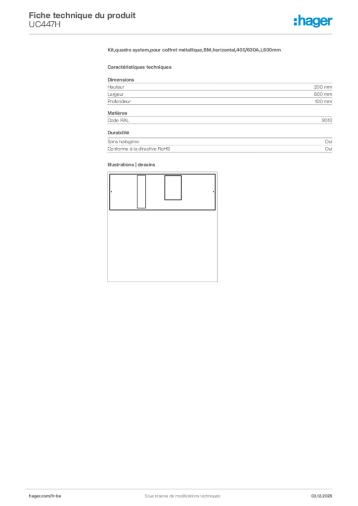 Image Hager Fiche technique du produit UC447H | Hager Belgique