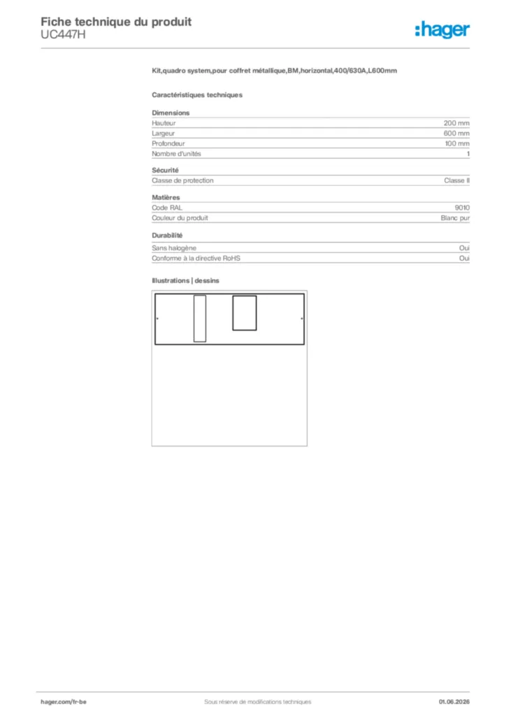 Image Hager Fiche technique du produit UC447H | Hager Belgique
