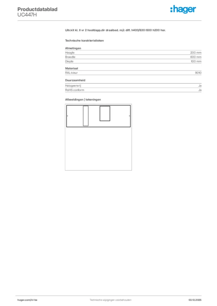 Afbeelding Hager Productdatablad UC447H | Hager Belgium