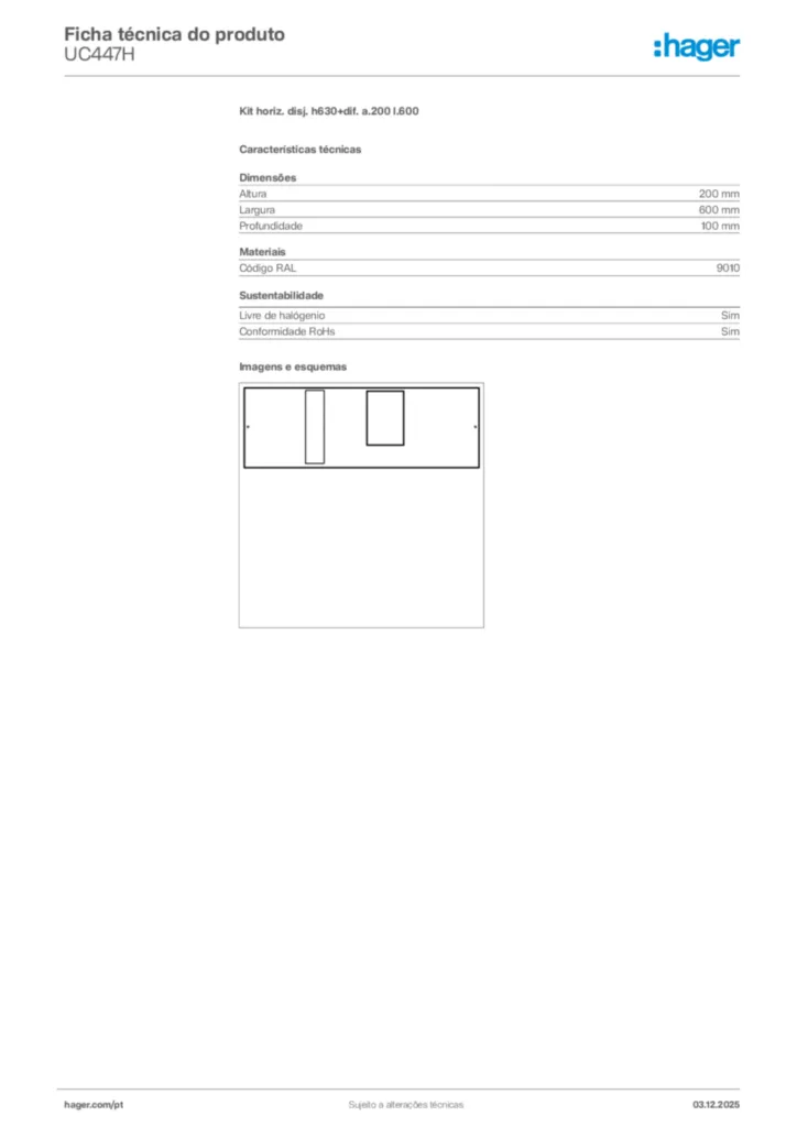 Imagem Hager Ficha técnica do produto UC447H | Hager Portugal