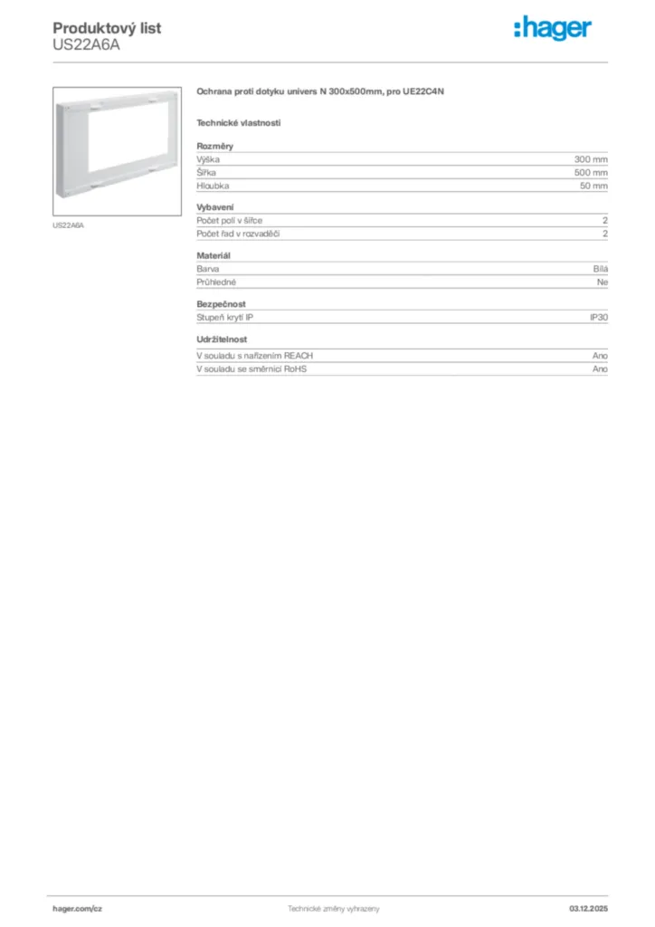 Obrázek Hager Product data sheet US22A6A | Hager
