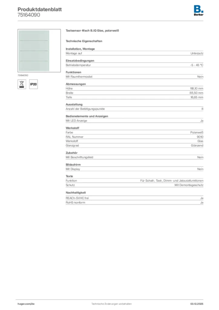 Berker Produktdatenblatt 75164090