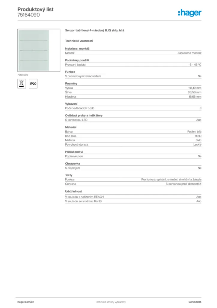Obrázek Hager Produktový list 75164090 | Hager