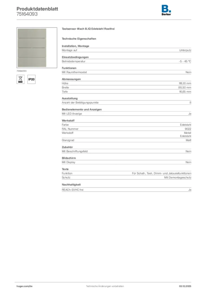 Berker Produktdatenblatt 75164093