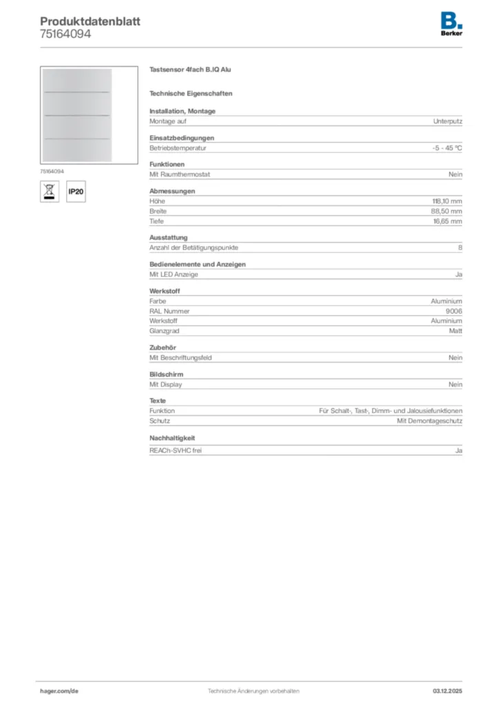 Berker Produktdatenblatt 75164094