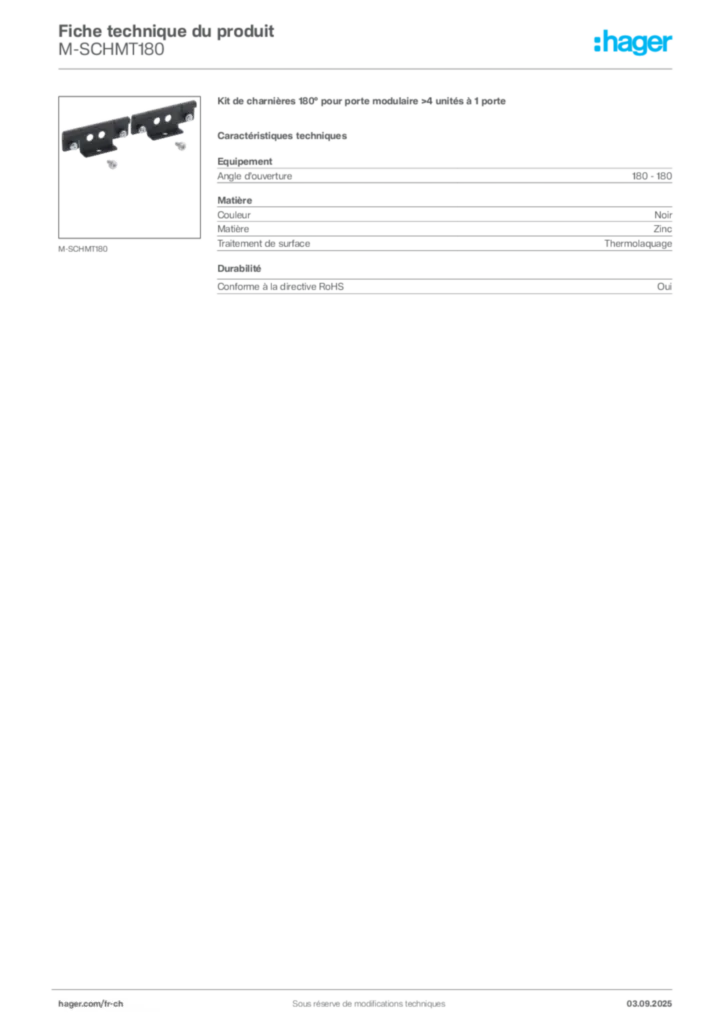 Image Hager Fiche technique du produit M-SCHMT180 | Hager Suisse