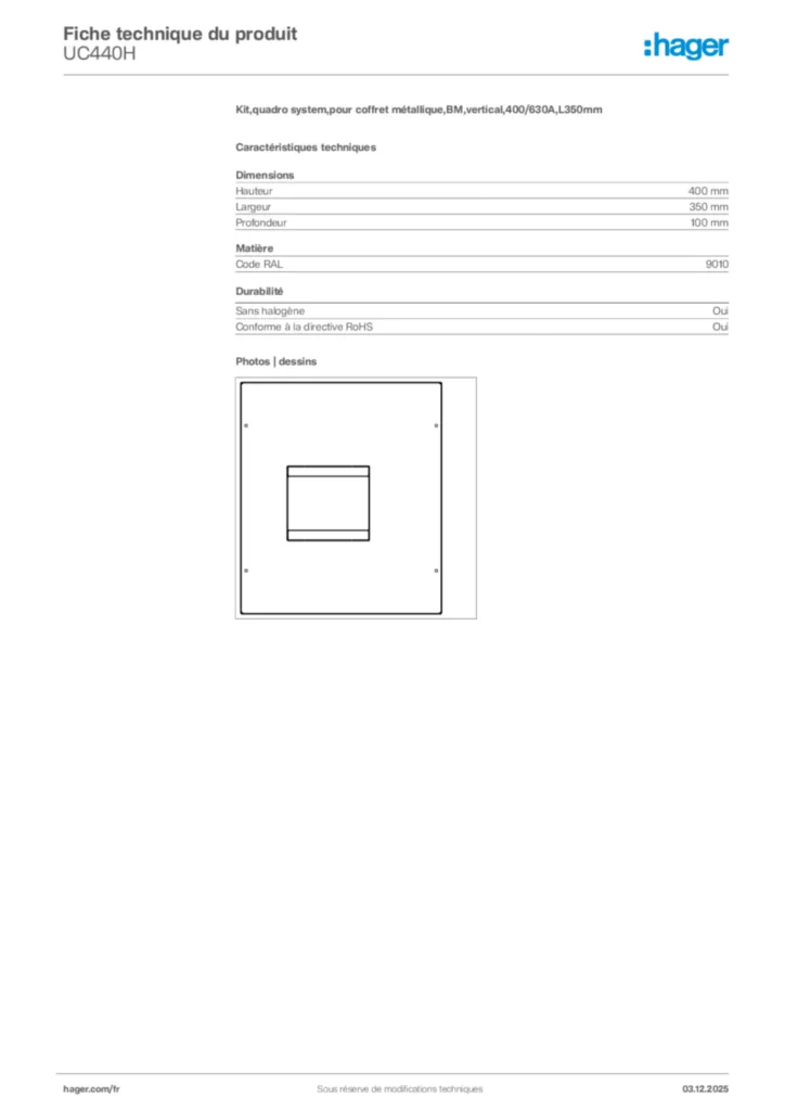 Image Hager Fiche technique du produit UC440H | Hager France