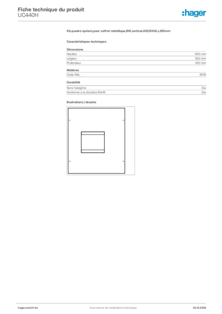 Image Hager Fiche technique du produit UC440H | Hager Belgique