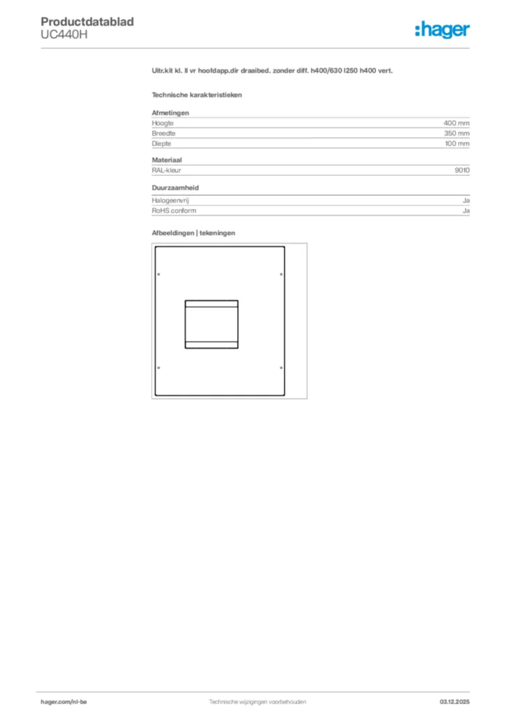 Afbeelding Hager Productdatablad UC440H | Hager Belgium