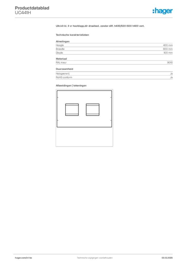 Afbeelding Hager Productdatablad UC441H | Hager Belgium