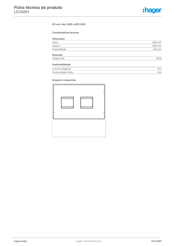 Imagem Hager Ficha técnica do produto UC441H | Hager Portugal