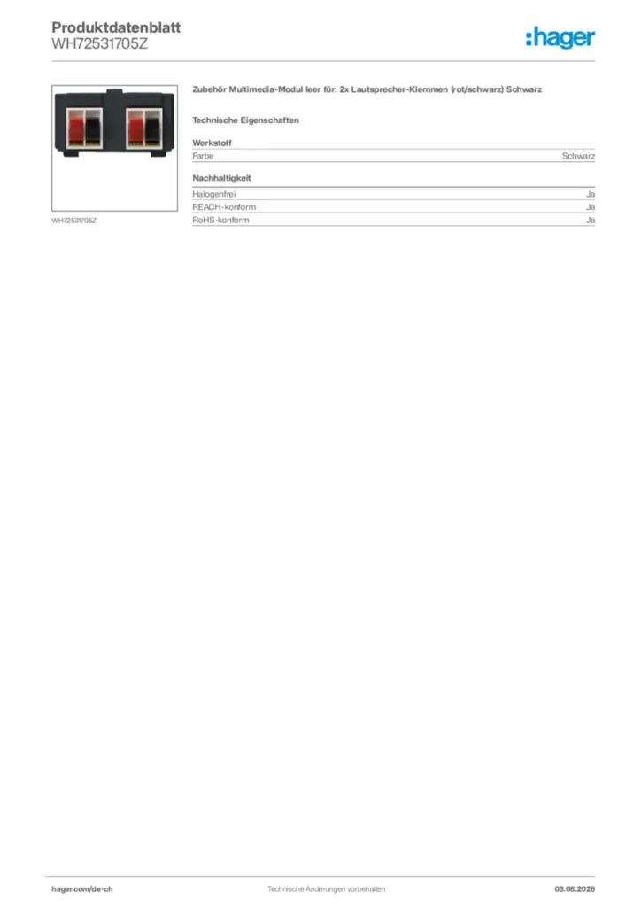 Bild Hager Produktdatenblatt WH72531705Z | Hager Schweiz