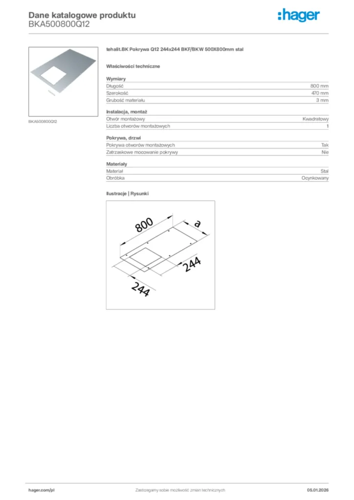 Zdjęcie Hager Karta katalogowa BKA500800Q12 | Hager Polska