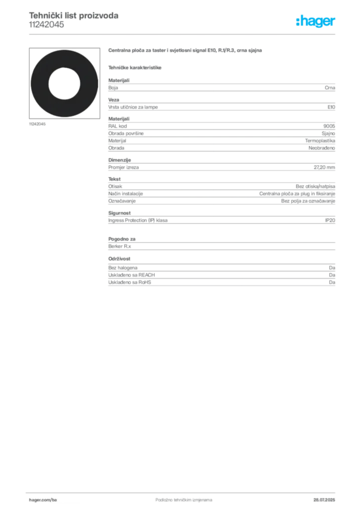 Slika Hager Product data sheet 11242045  | Hager