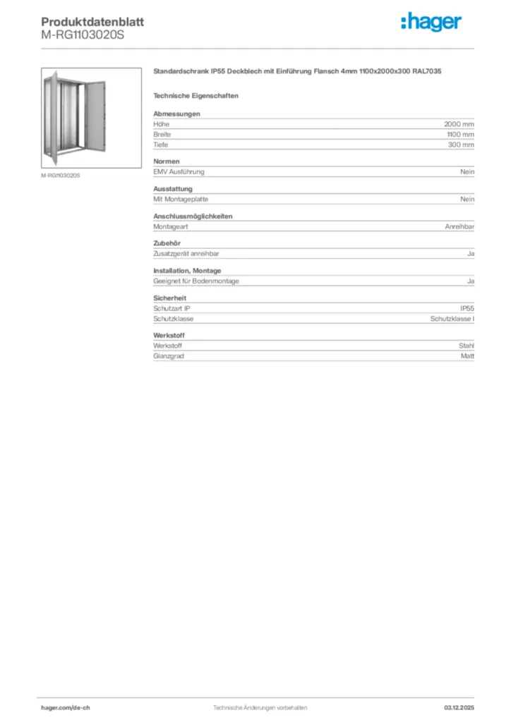 Bild Hager Produktdatenblatt M-RG1103020S | Hager Schweiz