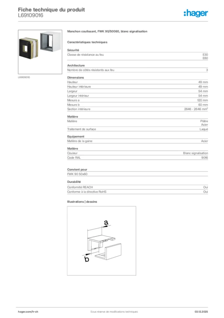 Image Hager Fiche technique du produit L69109016 | Hager Suisse