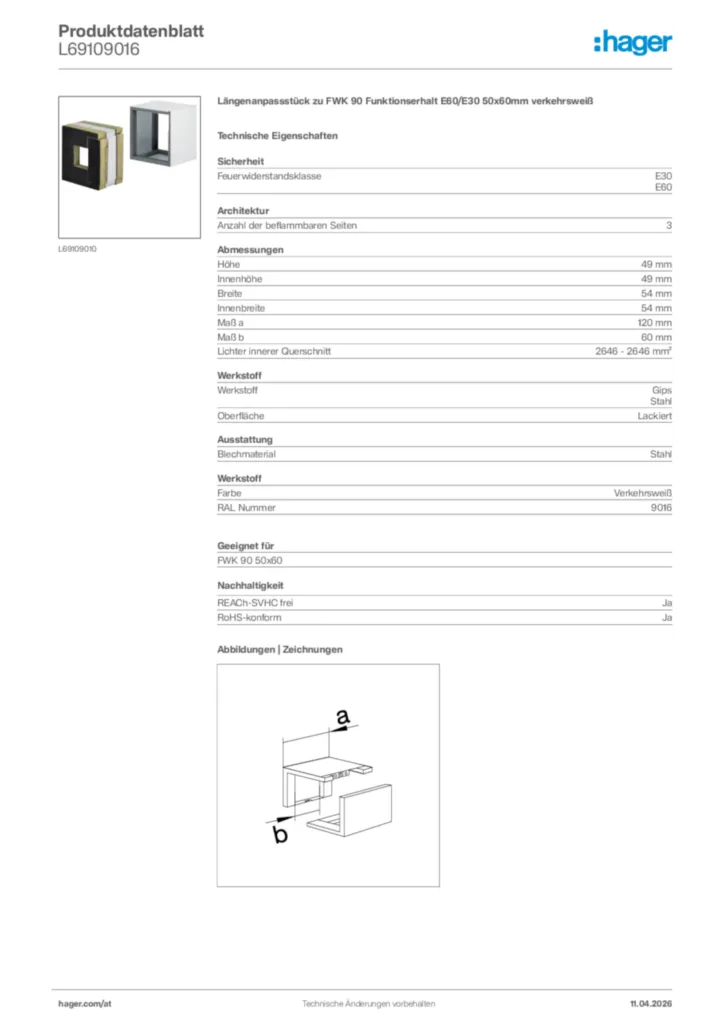Bild Hager Produktdatenblatt L69109016 | Hager Deutschland