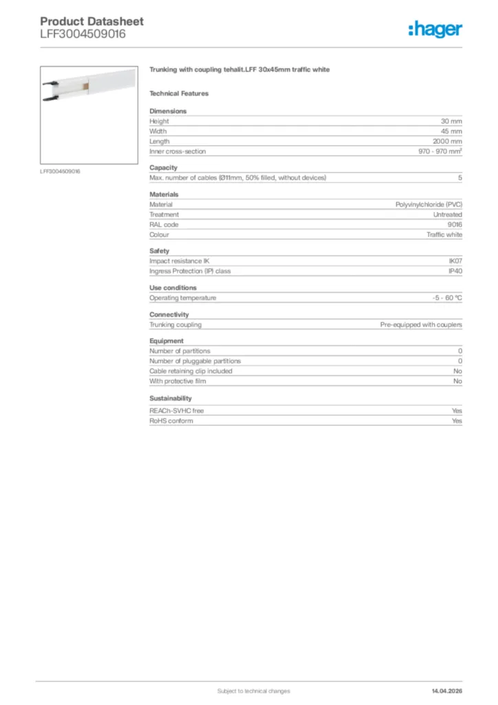 Image Hager Product data sheet LFF3004509016  | Hager Africa