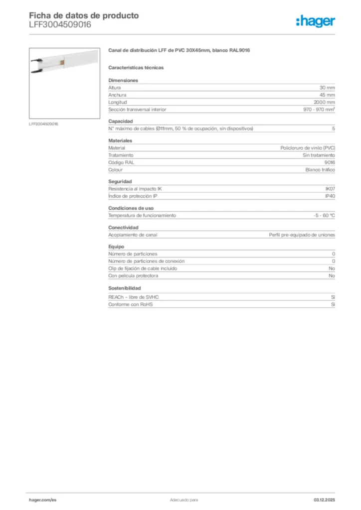 Imagen Hager Ficha de datos de producto LFF3004509016 | Hager España
