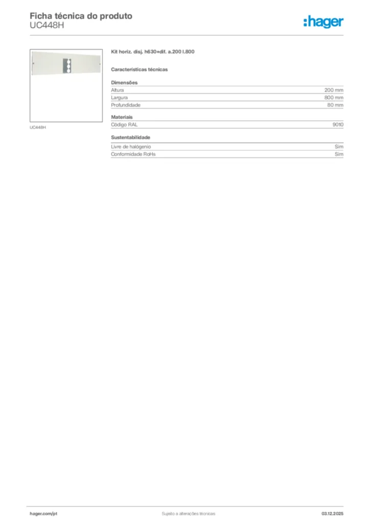 Imagem Hager Ficha técnica do produto UC448H | Hager Portugal